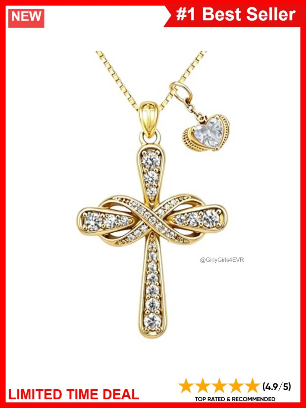 14K Gold Plated Cross Necklace Infinity Birthstone Pendant Women Jewelry Gift